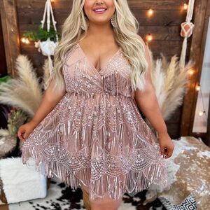 Embellished Blush Pink Mini Dress - Plus Size